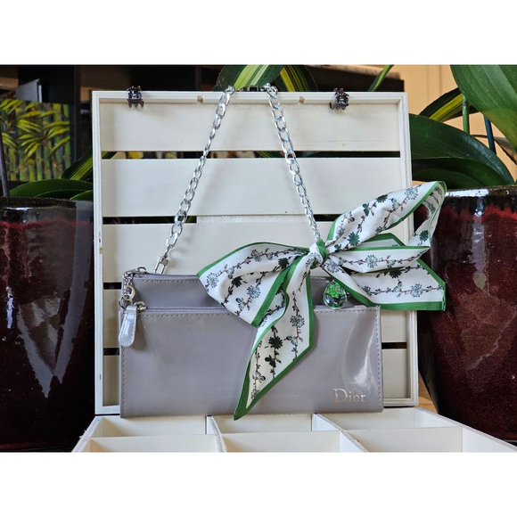 Christian Dior Patent Leather Double Zip Clutch w/Chain, Twilly, and Charm Added - Picture 1 of 14